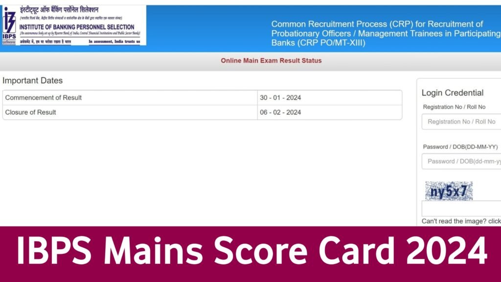 IBPS Mains Score Card 2024